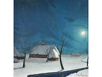 Alois van regemorter - winterlandschap in maanlicht - olie op doek - 64x62 cm - afbeelding 3 van  10