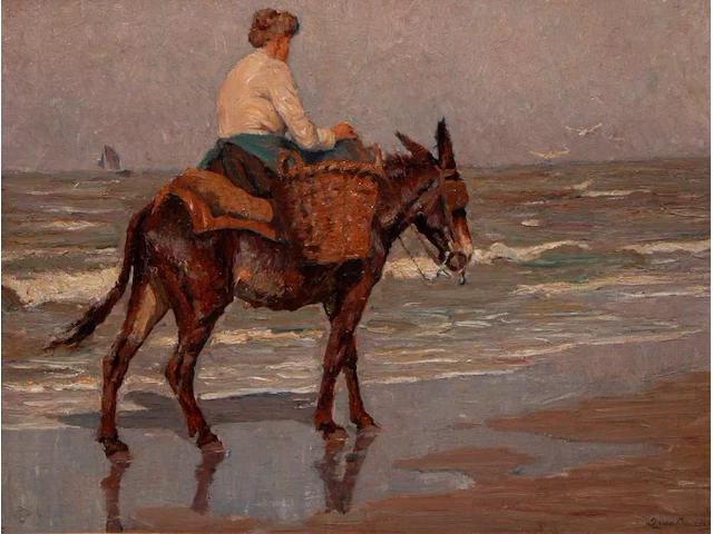 Alphonse ii van beurden (1878-1961), the shrimp fisherman, oil on canvas 60 x 80 cm. (23.62 x 31 1/2 in.), frame: 86 x 106 cm. (33.85 x 41.72 in.) - afbeelding 1 van  5