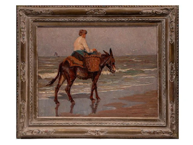 Alphonse ii van beurden (1878-1961), the shrimp fisherman, oil on canvas 60 x 80 cm. (23.62 x 31 1/2 in.), frame: 86 x 106 cm. (33.85 x 41.72 in.) - afbeelding 2 van  5