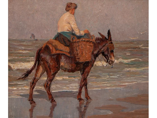 Alphonse ii van beurden (1878-1961), the shrimp fisherman, oil on canvas 60 x 80 cm. (23.62 x 31 1/2 in.), frame: 86 x 106 cm. (33.85 x 41.72 in.) - afbeelding 5 van  5