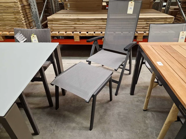 Alu tuinstoel tinos reclining met voetenbank charcoal mat - silver - afbeelding 1 van  5
