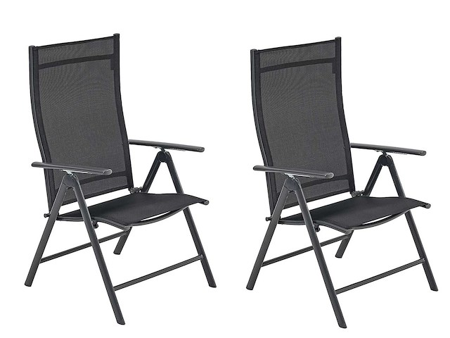 Aluminium klapstoel x 2 xl, ergonomische vorm, verstelbaar in 7 posities, ondersteunt tot 140 kg - anthraciet - afbeelding 1 van  7