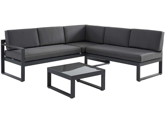 Aluminium tuinmeubilair: salontafel en 6-zits ophefbare hoekbank - antraciet - afbeelding 2 van  7