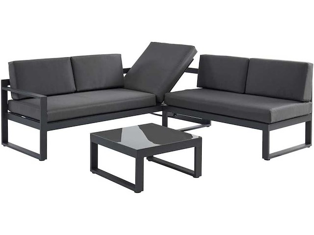 Aluminium tuinmeubilair: salontafel en 6-zits ophefbare hoekbank - antraciet - afbeelding 4 van  7