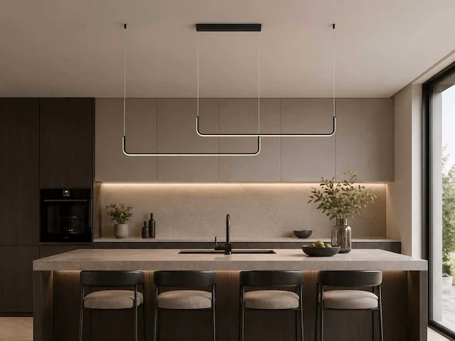 Alura linear hanglamp zand zwart 100cm&100cm duo lijn 40w led cct 3 kleur & 3 stappen dimmen(1x) - afbeelding 6 van  9