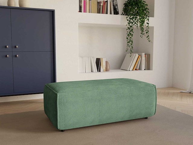 Amandelgroene ribfluwel-ottoman - afbeelding 1 van  5