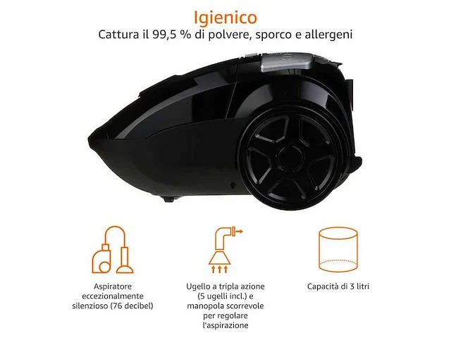 Amazon basics bagged vacuum, krachtig, voor harde vloeren en tapijten, hepa-filter, compact en lichtgewicht, 700 w, 1,5 l, zwart - afbeelding 2 van  2