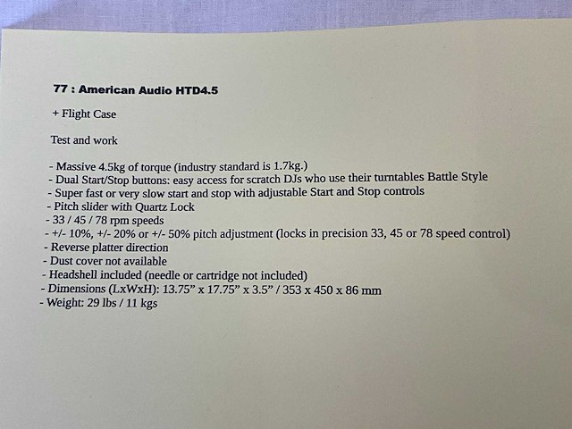 American audio htd4.5 lp afspeelapparatuur - afbeelding 5 van  5