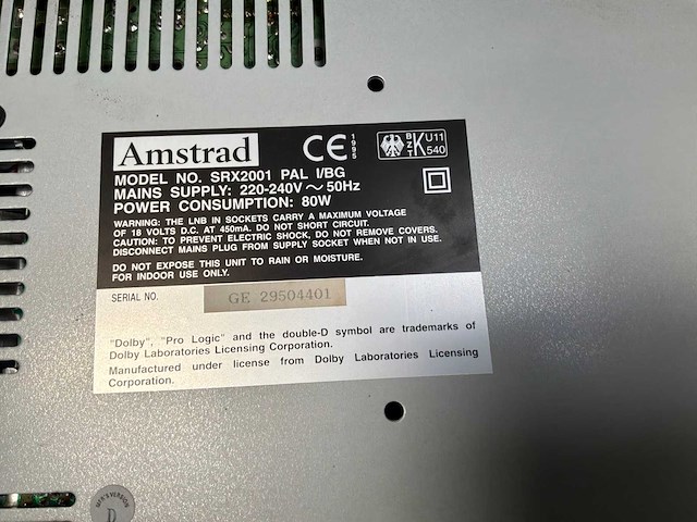 Amstrad srx2001 satelietontvanger - afbeelding 7 van  9