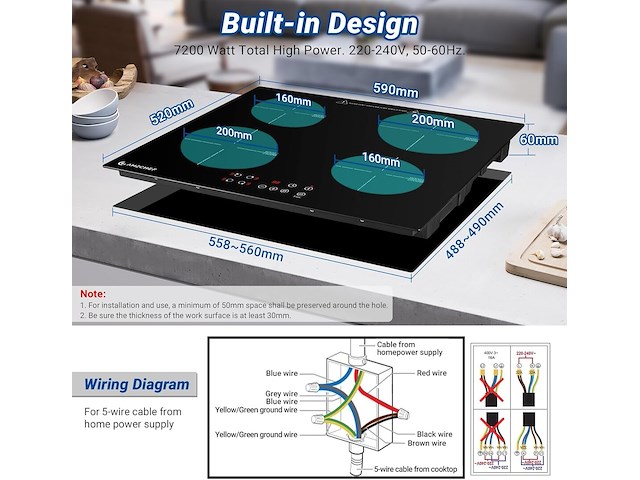 Amzchef inbouw inductiekookplaat (4 zones) - afbeelding 4 van  8
