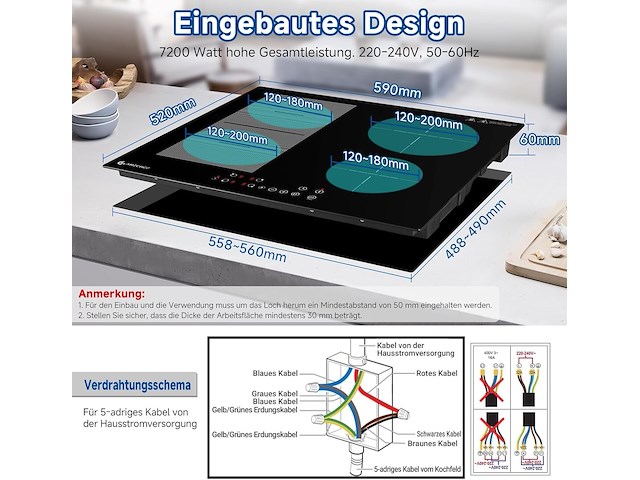 Amzchef inbouw inductiekookplaat (4 zones) - afbeelding 2 van  7
