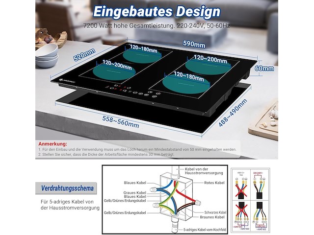 Amzchef inbouw inductiekookplaat (4 zones) - afbeelding 5 van  8