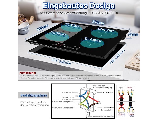 Amzchef inbouw inductiekookplaat (4 zones) - afbeelding 2 van  8