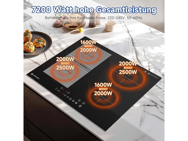 Amzchef inbouw inductiekookplaat (4 zones) - afbeelding 7 van  8