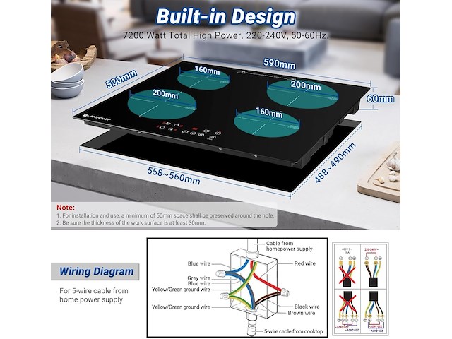 Amzchef inbouw inductiekookplaat (4 zones) - afbeelding 4 van  8