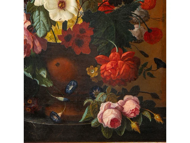 An abundant flower still life with a snail, 19thc, oil on canvas 80 x 65 cm. (31 1/2 x 25.5 in.), frame: 99 x 83 cm. (38.9 x 32.6 in.) - afbeelding 4 van  12