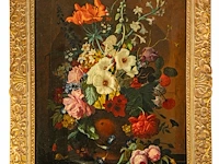 An abundant flower still life with a snail, 19thc, oil on canvas 80 x 65 cm. (31 1/2 x 25.5 in.), frame: 99 x 83 cm. (38.9 x 32.6 in.) - afbeelding 5 van  12
