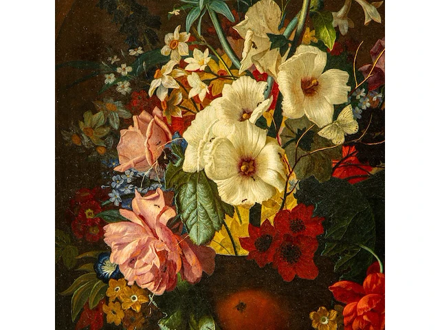 An abundant flower still life with a snail, 19thc, oil on canvas 80 x 65 cm. (31 1/2 x 25.5 in.), frame: 99 x 83 cm. (38.9 x 32.6 in.) - afbeelding 8 van  12