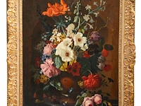 An abundant flower still life with a snail, 19thc, oil on canvas 80 x 65 cm. (31 1/2 x 25.5 in.), frame: 99 x 83 cm. (38.9 x 32.6 in.) - afbeelding 11 van  12