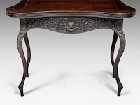 An anglo-indian carved hardwood fold-over card table, 19thc, h 78 cm - w 108 cm - afbeelding 5 van  9