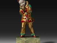 An art deco chryselephantine sculpture of a pierrot on an onyx base, interwar period, total h 12 cm - sculpture h 9,5 cm - total weight 390g (+) - afbeelding 12 van  13