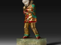 An art deco chryselephantine sculpture of a pierrot on an onyx base, interwar period, total h 12 cm - sculpture h 9,5 cm - total weight 390g (+) - afbeelding 13 van  13