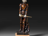 An art deco chryselephantine sculpture of jeanne d'arc by george ernest saulo (1865-1945), signed, interwar period, total h 32,5 cm - total weight ca 3500g (+)