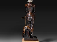 An art deco chryselephantine sculpture of jeanne d'arc by george ernest saulo (1865-1945), signed, interwar period, total h 32,5 cm - total weight ca 3500g (+) - afbeelding 4 van  9