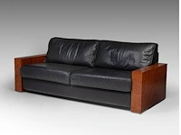 An art deco style burr wood and black leather settee 80 x 205 x 90 cm. (31 1/2 x 80.70 x 35.42 in.) - afbeelding 3 van  7