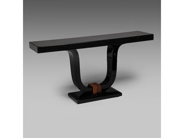 An art deco style mid-century black lacquered and burr wood console 81.5 x 160 x 40 cm. (32.09 x 62.99 x 15 3/4 in.) - afbeelding 1 van  6
