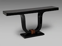 An art deco style mid-century black lacquered and burr wood console 81.5 x 160 x 40 cm. (32.09 x 62.99 x 15 3/4 in.)