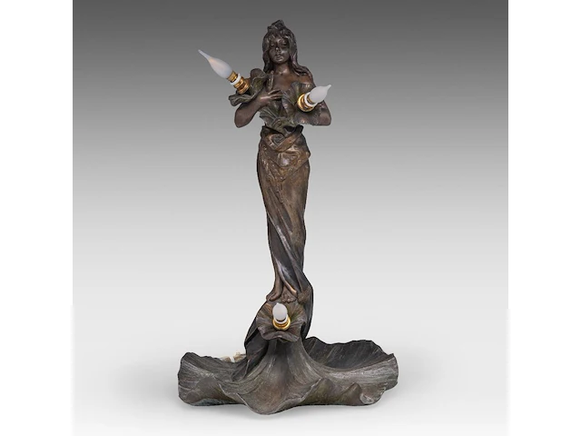 An art nouveau patinated bronze table lamp, shaped as a gipsy dancer by emmanuel villanis (1858-1914) 59 cm. (23.23 in.) - afbeelding 1 van  8