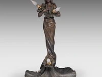 An art nouveau patinated bronze table lamp, shaped as a gipsy dancer by emmanuel villanis (1858-1914) 59 cm. (23.23 in.)
