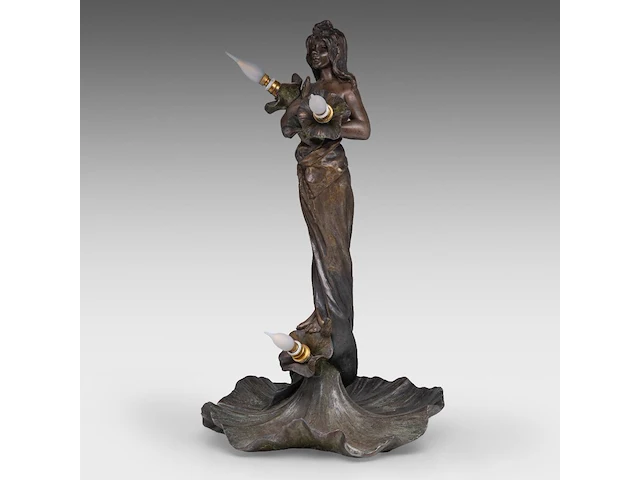 An art nouveau patinated bronze table lamp, shaped as a gipsy dancer by emmanuel villanis (1858-1914) 59 cm. (23.23 in.) - afbeelding 2 van  8