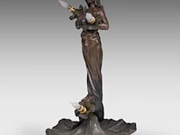 An art nouveau patinated bronze table lamp, shaped as a gipsy dancer by emmanuel villanis (1858-1914) 59 cm. (23.23 in.) - afbeelding 2 van  8