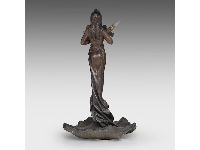 An art nouveau patinated bronze table lamp, shaped as a gipsy dancer by emmanuel villanis (1858-1914) 59 cm. (23.23 in.) - afbeelding 4 van  8