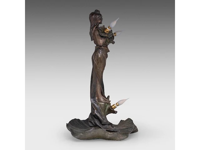 An art nouveau patinated bronze table lamp, shaped as a gipsy dancer by emmanuel villanis (1858-1914) 59 cm. (23.23 in.) - afbeelding 5 van  8