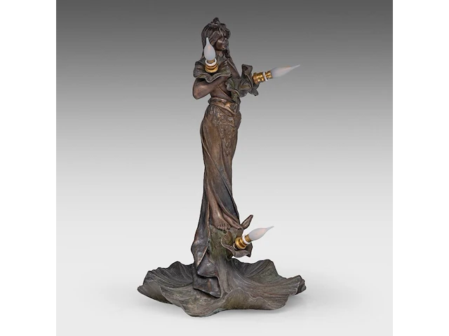 An art nouveau patinated bronze table lamp, shaped as a gipsy dancer by emmanuel villanis (1858-1914) 59 cm. (23.23 in.) - afbeelding 6 van  8