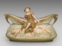 An art nouveau royal dux figural centrepiece 26 x 40 cm. (10.24 x 15 3/4 in.)