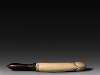 An engraved ivory dildo 'the whirligig' with a wooden handle, english, 19thc, total h 35,5 cm - ivory h 21 cm - ø 4,5 cm - 452g (+) - afbeelding 5 van  6