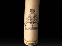 An engraved ivory dildo 'the whirligig' with a wooden handle, english, 19thc, total h 35,5 cm - ivory h 21 cm - ø 4,5 cm - 452g (+) - afbeelding 6 van  6