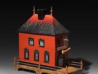 An erotic 'maison d'amour' toy house by bing spielwaren, nürnberg, ca. 1930, h 26,5 - w 26 - d 11 cm 26 cm. (10.24 in.)