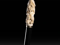 An erotic walking stick with an ivory handle depicting a phallic demon, english, 19thc, total h 92 cm - ivory h 9 cm - ivory w 2,8 cm - total weight 238g (+)