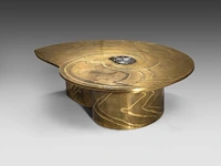 An exceptional ammonite-shaped coffee table by marc dhaenens, etched brass tabletop with a workd-in fossilised ammonite 38 x 129 x 104 cm. (14.96 x 50.78 x 40.93 in.) - afbeelding 5 van  10