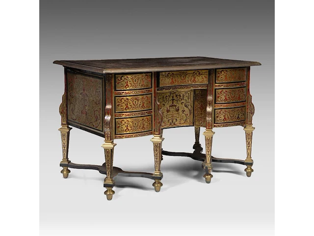 An exceptional and very rare louis xiv boulle marquetry bureau mazarin 84 x 124 x 74 cm. (33.07 x 48.82 x 29.12 in.) - afbeelding 1 van  7
