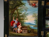 An exceptional antwerp baroque ebony and ebonised cabinet inset with painted copper panels with old testamentic scenes, ca. 1650 77 x 87 x 40 cm. (30.30 x 34 1/4 x 15 3/4 in.), with the plexi stand: 155 cm. (61.02 in.) - afbeelding 10 van  27
