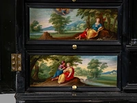 An exceptional antwerp baroque ebony and ebonised cabinet inset with painted copper panels with old testamentic scenes, ca. 1650 77 x 87 x 40 cm. (30.30 x 34 1/4 x 15 3/4 in.), with the plexi stand: 155 cm. (61.02 in.) - afbeelding 13 van  27