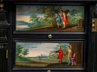An exceptional antwerp baroque ebony and ebonised cabinet inset with painted copper panels with old testamentic scenes, ca. 1650 77 x 87 x 40 cm. (30.30 x 34 1/4 x 15 3/4 in.), with the plexi stand: 155 cm. (61.02 in.) - afbeelding 14 van  27