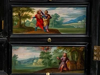 An exceptional antwerp baroque ebony and ebonised cabinet inset with painted copper panels with old testamentic scenes, ca. 1650 77 x 87 x 40 cm. (30.30 x 34 1/4 x 15 3/4 in.), with the plexi stand: 155 cm. (61.02 in.) - afbeelding 15 van  27