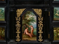 An exceptional antwerp baroque ebony and ebonised cabinet inset with painted copper panels with old testamentic scenes, ca. 1650 77 x 87 x 40 cm. (30.30 x 34 1/4 x 15 3/4 in.), with the plexi stand: 155 cm. (61.02 in.) - afbeelding 18 van  27